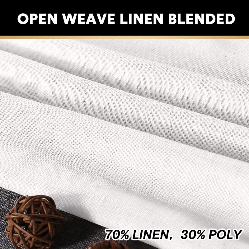 PrinceDeco Linen Curtains 84 Inch Long Rod Pocket Window Drapes for Bedroom Energy Saving Light Reducing Vertical Drapes Country Rustic Linen Blended Curtains,2 Panels (White, 52" W x 84" L) - Image 3